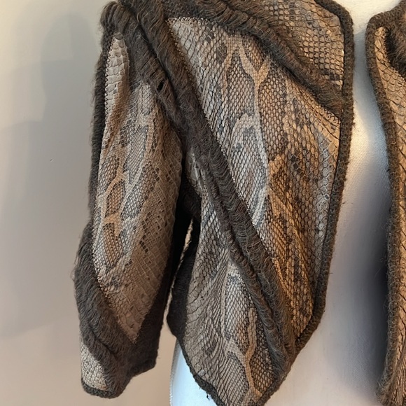 Brown Real Python Jacket with Knit 3/4 Sleeve - Picture 3 of 8